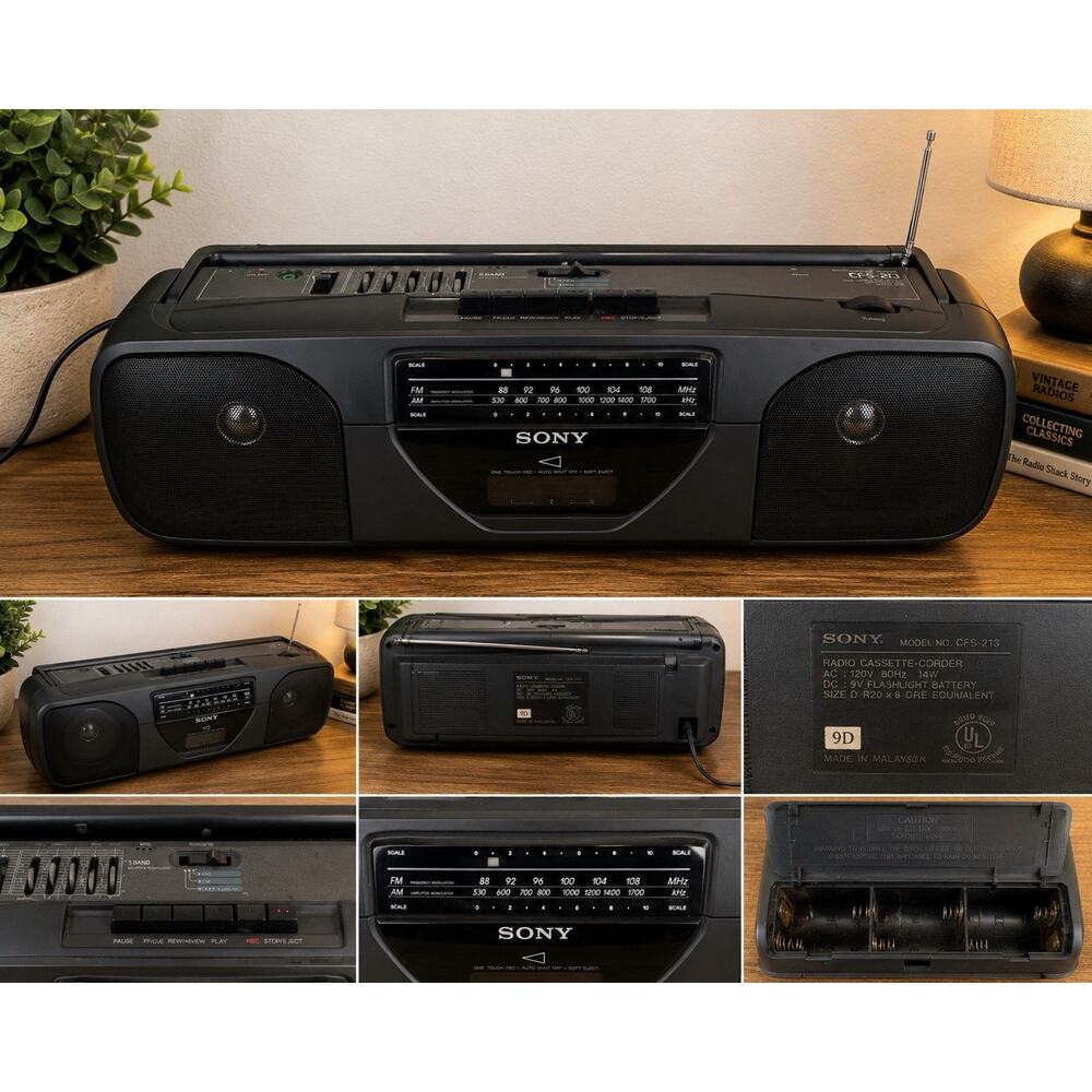 Sony CFS-213 Vintage AM FM Cassette Boombox Radio Recorder Tested Working